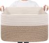 Picture of Goodpick Extra Large Woven Blanket Basket, 23.6" x 15.7" x 13.8" Storage Organizer for Blankets, Toys, Dirty Clothes, Rectangle Cotton Rope Basket for Living Room, Nursery, Bedroom