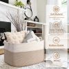 Picture of Goodpick Extra Large Woven Blanket Basket, 23.6" x 15.7" x 13.8" Storage Organizer for Blankets, Toys, Dirty Clothes, Rectangle Cotton Rope Basket for Living Room, Nursery, Bedroom