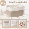 Picture of Goodpick Extra Large Woven Blanket Basket, 23.6" x 15.7" x 13.8" Storage Organizer for Blankets, Toys, Dirty Clothes, Rectangle Cotton Rope Basket for Living Room, Nursery, Bedroom