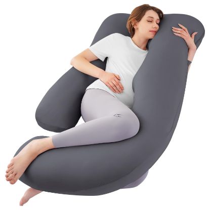Picture of Sasttie Pregnancy Pillows for Sleeping, U Shaped Cooling Full Body Pillow with Removable Cover, Pregnant Women Must Haves, Maternity Essential, Dark Grey