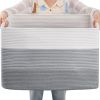 Picture of OIAHOMY 108L Large Cotton Rope Basket, Rectangle Woven Baskets for Storage, Nursery Blanket Storage Living Room, Toy Basket With Handle-25”x16”x16”-Gradient Grey