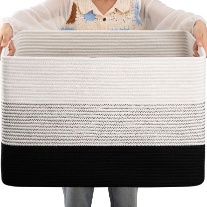 Picture of OIAHOMY 108L Large Cotton Rope Rectangle Woven Storage Basket - 25'x16'x16' Gradient Black