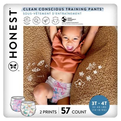 Picture of The Honest Company Clean Conscious Training Pants for Sensitive Skin | Hypoallergenic, Fragrance Free | Magical Moments + Butterfly Kisses | Size 3T/4T (32-40 lbs), 57 Count