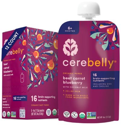 Picture of Cerebelly Baby Food Pouches - Organic Veggie Purees for Toddlers | No Added Sugar, Fiber, Non-GMO | Blended Toddler Pouches | 4 Ounce BPA-Free Pouch | Beet Carrot Blueberry | 12 Count