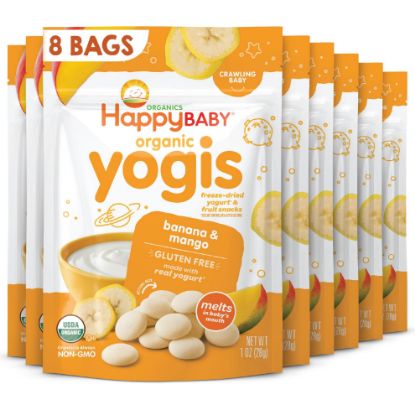Picture of Happy Baby Organics Yogis Freeze-Dried Yogurt & Fruit Snacks, Banana & Mango, 1 Ounce Bag (Pack of 8) packaging may vary