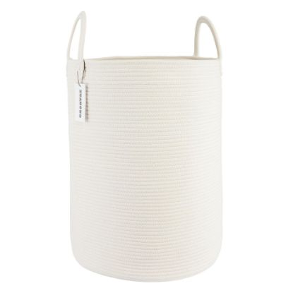 Picture of XUANGUO Cotton Rope Laundry Basket Hamper for Clothes Woven Storage Basket for Living Room Bedroom Boho Tall Rope Baskets for Blanket Toys Pillow Towels Baby Nursery Hamper Bin Large white