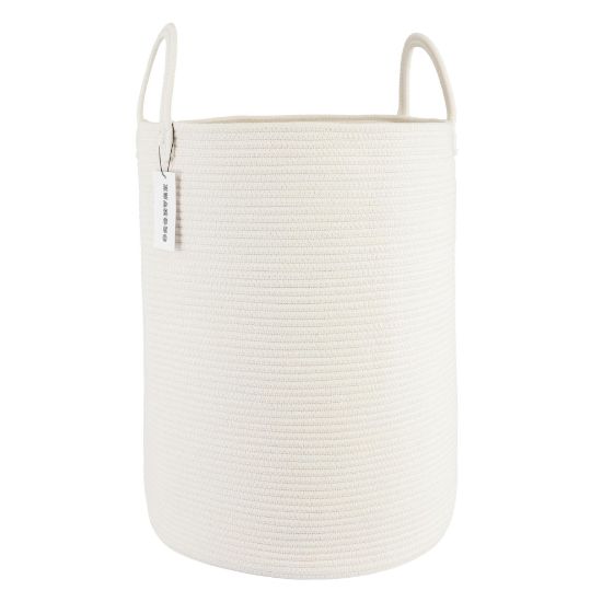 Picture of XUANGUO Cotton Rope Laundry Basket Hamper for Clothes Woven Storage Basket for Living Room Bedroom Boho Tall Rope Baskets for Blanket Toys Pillow Towels Baby Nursery Hamper Bin Large white