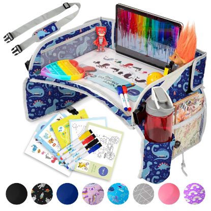 Picture of PILLANI Kids Travel Tray for Car - Car Seat Tray for Kids Travel, Road Trip Essentials Must Haves - Carseat Table Roadtrip Activities - Toddler Lap Desk Organizer for Airplane - Kids Travel Essentials