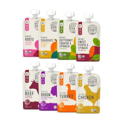 Picture of Serenity Kids 6+ Months Baby Food Pouches Puree Made with Ethically Sourced Meats & Organic Veggies - No Sugary Fruits or Added Sugar - 3.5 Oz BPA & Allergen Free Pouch- Baby Puree Variety Pack