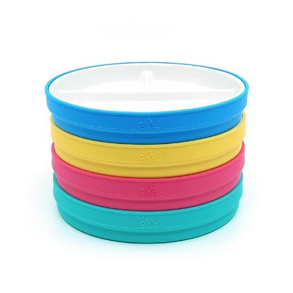 Picture of Elk and Friends Kids 6.7” Porcelain Divided Plates with Silicone Sleeves | Suitable for Babies/Kids/Toddlers | Microwave & Dishwasher Safe | Non Slip | Snack Dishes