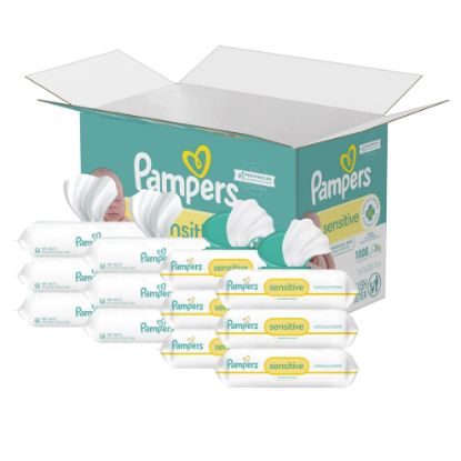 Picture of Pampers Sensitive Baby Wipes, Water Based, Hypoallergenic and Unscented, 8 Flip-Top Packs, 4 Refill Packs (1008 Wipes Total)