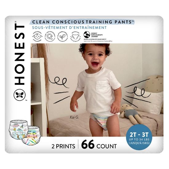Picture of The Honest Company Clean Conscious Training Pants for Sensitive Skin | Hypoallergenic, Fragrance Free | Let's Color + See Me Rollin' | Size 2T/3T (up to 34 lbs), 66 Count