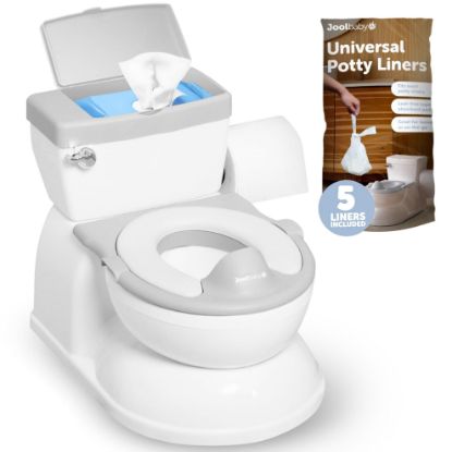 Picture of Real Feel 2-in-1 Potty with Wipes Storage, Flushing Sounds & Disposable Liners - Realistic Toilet - Easy to Clean & Assemble - Jool Baby (Gray)
