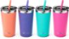 Picture of Tiblue Kids & Toddler Cup - 4 Pack 12oz Stainless Steel Water Bottle Spill Proof Insulated Tumbler with Leak Proof Lid & Silicone Straw with Stopper - BPA FREE Baby Smoothie Drinking Cup for Girl Boys