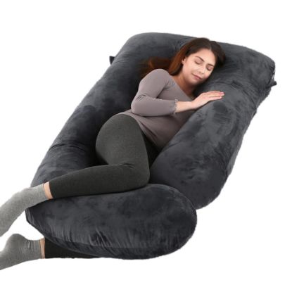 Picture of ALLOPERA Pregnancy Pillow, Full Body 57 Inch Maternity Pillow with Removable Washable Cover - Sleep Support for Legs, Back, Neck, Shoulder, HIPS, Belly for Pregnent Women, Black Grey Velvet Cover