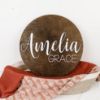Picture of Custom Round Nursery Name Sign, Personalized Wooden Wall Plaque, 12" 18" 24", 30" 3D Wall Art for Children & Kids Rooms, Baby Shower, Hickory Hollow Designs (Amelia Grace)