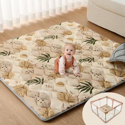 Picture of Blissful Diary Baby Play Mats for Floor, 59x59 Inch Thicker and Larger Soft Cushioning Foam Playmats for Babies and Toddlers, Foldable Washable Baby Playpen Mat, Earth Tones Design