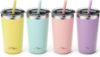Picture of Tiblue Kids & Toddler Cup - 4 Pack 12oz Spill Proof Stainless Steel Water Bottle for Girls Boys Insulated Tumbler with Leak Proof Lid & Silicone Straw with Stopper - BPA FREE Baby Smoothie Snack Cup