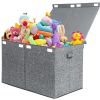 Picture of popoly 122L Large Toy Chest Box with Lid, Foldable Toy Storage Organizer Bin Boxes with Removable Divider for Kids, Boys, Girls, Nursery, Playroom, 26"x17" x17"(Linen Gray)