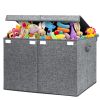 Picture of popoly 122L Large Toy Chest Box with Lid, Foldable Toy Storage Organizer Bin Boxes with Removable Divider for Kids, Boys, Girls, Nursery, Playroom, 26"x17" x17"(Linen Gray)