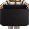 Picture of OIAHOMY XXLarge Rectangle Blanket Basket-96L, Cotton Woven Basket for Storage, Dirty Clothes Baskets for Living Room, Nursery, Bedroom, Toy Organizing with Handle, 24" x 16" x 15", Charcoal Black