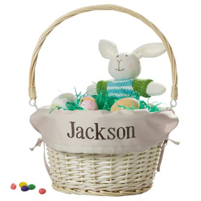 Picture of Personalization Universe Personalized Hand-Woven Willow Easter Basket with Folding Handle - First Easter, Egg Hunt, Vintage-Inspired Design, Embroidered with Any Name - Natural
