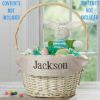 Picture of Personalization Universe Personalized Hand-Woven Willow Easter Basket with Folding Handle - First Easter, Egg Hunt, Vintage-Inspired Design, Embroidered with Any Name - Natural