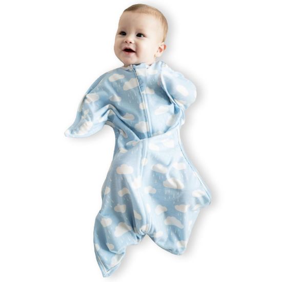 Picture of SleepingBaby Zipadee-Zip Transition Swaddle - Cozy Baby Swaddle Blanket with Zipper Convenience - Roomy Wearable Blanket for Easy Diaper Changes - Spring Showers, Small (4-8 Month)