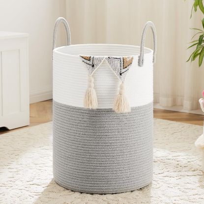 Picture of Artfeel Laundry Basket,Woven Cotton Rope Laundry Hamper,80L for Decorative Storage of Dirty Clothes,Toys and Blankets in Bathroom,Baby Room and Living Room
