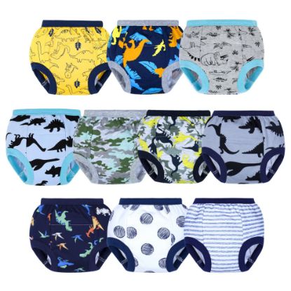 Picture of BIG ELEPHANT Potty Training Underwear, 100% Cotton Absorbent Unisex Toddler Pee Pants for Boys & Girls (Dinosaur Party, 10-Pack, 9-10Y)