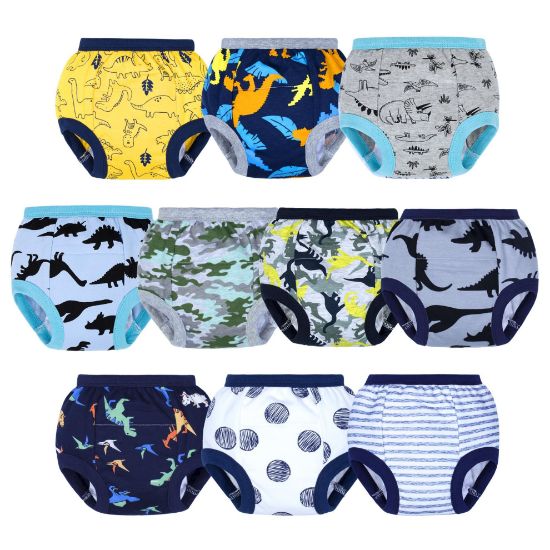 Picture of BIG ELEPHANT Potty Training Underwear, 100% Cotton Absorbent Unisex Toddler Pee Pants for Boys & Girls (Dinosaur Party, 10-Pack, 9-10Y)
