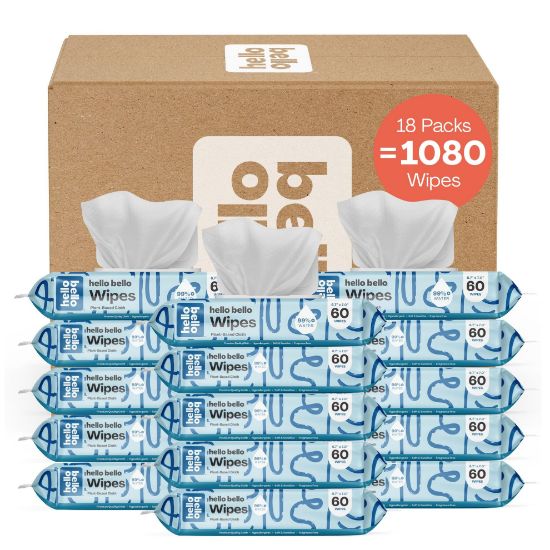 Picture of Hello Bello Extra Gentle Unscented Baby Wipes, Plant Based, Made with 99% Water and Aloe for Babies and Kids, 1080 Count