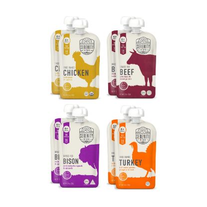 Picture of Serenity Kids 6+ Months Baby Food Pouches - Puree with Ethically Sourced Meat & Organic Veggies - 3.5 Ounce BPA-Free Pouch - Variety Pack, 8 Count - Baby Food Meat