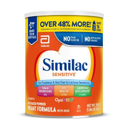 Picture of Similac Sensitive Infant Formula, for Fussiness & Gas Due to Lactose Sensitivity, Baby Formula Powder, 29.8-oz Value Can