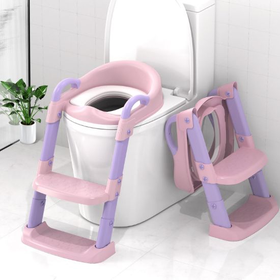 Picture of Zieyeen Potty Training Seat with Step Stool Ladder, Toddler Potty Training Toilet for Boys Kids, Potty Chair Adjustable Potty Seat for Toilet with Anti-Slip Wide Steps Splash Guard Safety Handles
