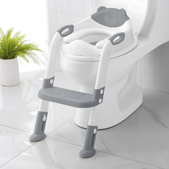 Picture of Potty Training Seat with Step Stool Ladder, SKYROKU Potty Training Toilet for Kids Boys Girls Toddlers - Comfortable Safe Potty Seat with Anti-Slip Pads Ladder Grey