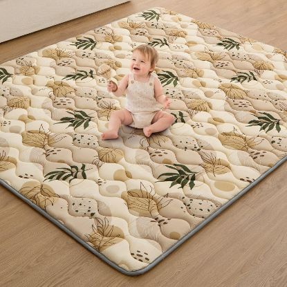 Picture of Blissful Diary Baby Play Mats for Floor, 71x59 Inch Extra Thicker & Large Soft Cushioning Foam Playmats for Babies and Toddlers, Foldable Washable Baby Crawling Mat for Playpen, Earth Tones Design