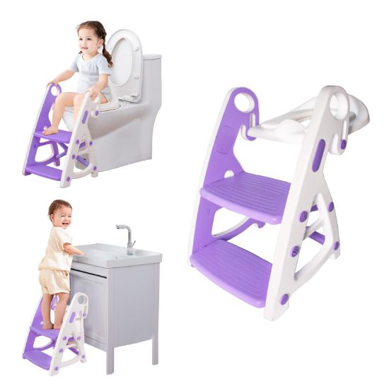 Picture of Potty Training Seat & Toddler Step Stool Kitchen Helper- Splash Guard Toddler Potty for Kitchen Counter Bathroom Sink Toilet Potty Training with Handles and Non-Slip Pads（Purple