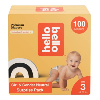 Picture of Hello Bello Premium Diapers, Size 3 (14-24 lbs) Surprise Pack for Girls, 100 Count, Hypoallergenic with Soft, Cloth-Like Feel, Girl and Gender Neutral Patterns