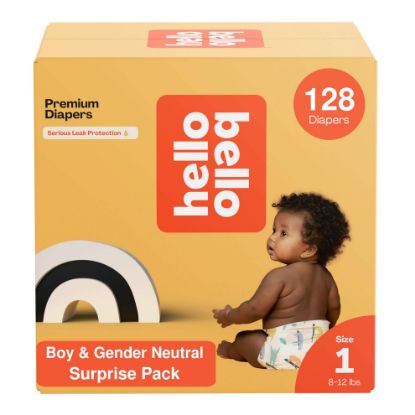 Picture of Hello Bello Premium Diapers, Size 1 (8-12 lbs) Surprise Pack for Boys, 128 Count, Hypoallergenic with Soft, Cloth-Like Feel, Boy and Gender Neutral Patterns