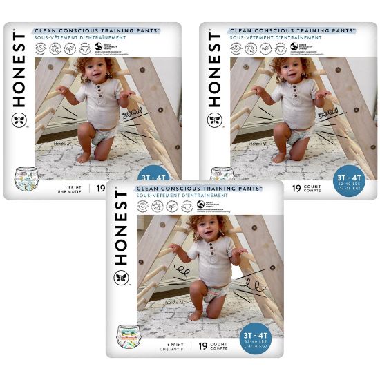 Picture of The Honest Company Clean Conscious Training Pants | Plant-Based, Sustainable Diapers | Let's Color + See Me Rollin' | Size 3T/4T (32-40 lbs), 57 Count