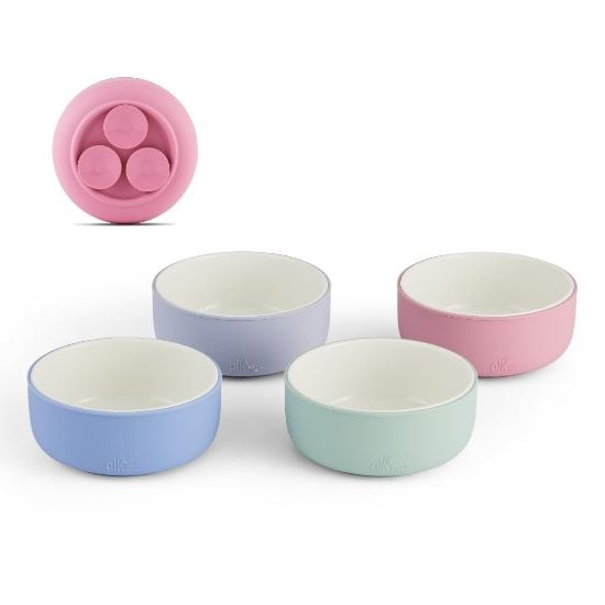 Picture of Elk and Friends Kids Porcelain Bowls with Silicone Suction Sleeve | Kids/Toddler/Baby Feeding | Microwave & Dishwasher Safe | Non slip | Cereal/Soup/Snack Dishes & Dinnerware