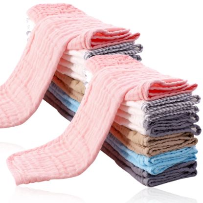 Picture of 24 Pack Muslin Burp Cloths for Baby - Ultra-Soft 100% Cotton Baby Washcloths - Large 20'' by 10'' Super Absorbent Milk Spit Up Rags - Burpy Cloths for Unisex, Boy, Girl - Multicolor