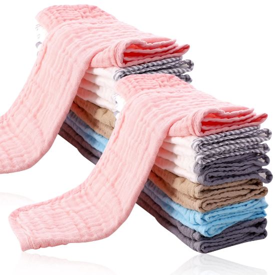 Picture of 24 Pack Muslin Burp Cloths for Baby - Ultra-Soft 100% Cotton Baby Washcloths - Large 20'' by 10'' Super Absorbent Milk Spit Up Rags - Burpy Cloths for Unisex, Boy, Girl - Multicolor