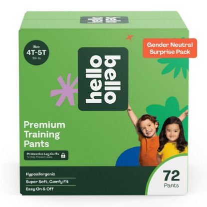 Picture of Hello Bello Premium Training Pants, Size 4T-5T (38+ lbs) Surprise Pack - 72 Count, Hypoallergenic with Soft, Cloth-Like Feel - Assorted Gender Neutral Patterns
