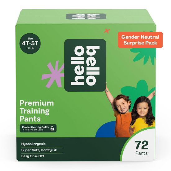 Picture of Hello Bello Premium Training Pants, Size 4T-5T (38+ lbs) Surprise Pack - 72 Count, Hypoallergenic with Soft, Cloth-Like Feel - Assorted Gender Neutral Patterns