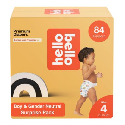 Picture of Hello Bello Premium Diapers, Size 4 (22-37 lbs) Surprise Pack for Boys, 84 Count, Hypoallergenic with Soft, Cloth-Like Feel, Boy and Gender Neutral Patterns