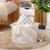 Picture of KAKAMAY Large Blanket Basket (20"x13"),Woven Baskets for storage Baby Laundry Hamper，Cotton Rope Blanket Basket for Living Room, Laundry, Nursery, Pillows, Off White with Blue & Brown Dotted Pattern