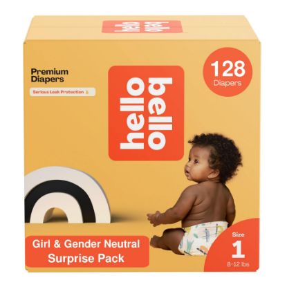 Picture of Hello Bello Premium Diapers, Size 1 (8-12 lbs) Surprise Pack for Girls, 128 Count, Hypoallergenic with Soft, Cloth-Like Feel, Girl and Gender Neutral Patterns