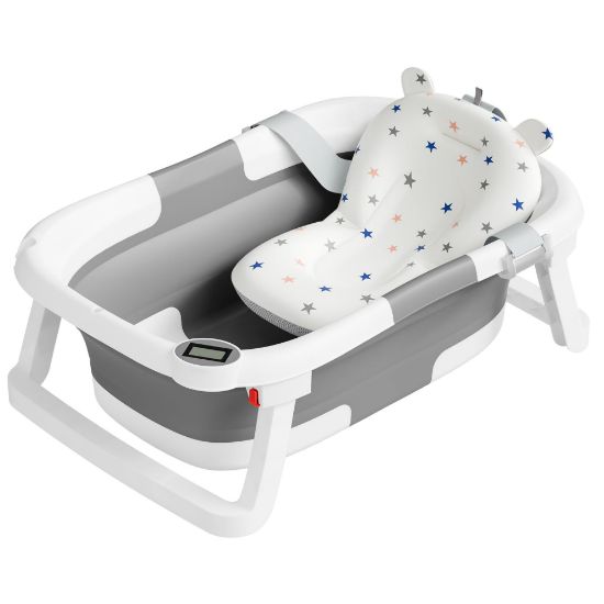 Picture of napei Collapsible Baby Bathtub,Baby Bath Tub with Soft Cushion & Thermometer,Baby Bathtub Newborn to Toddler 0-36 Months,Portable Travel Baby Tub